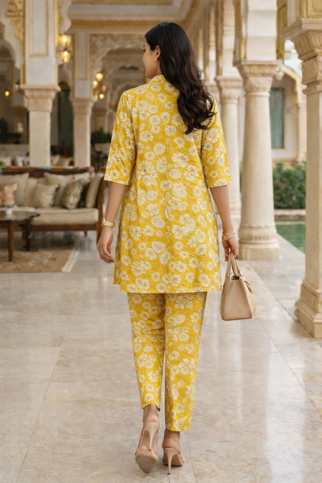Yellow Floral Rayon Co-Ord Set