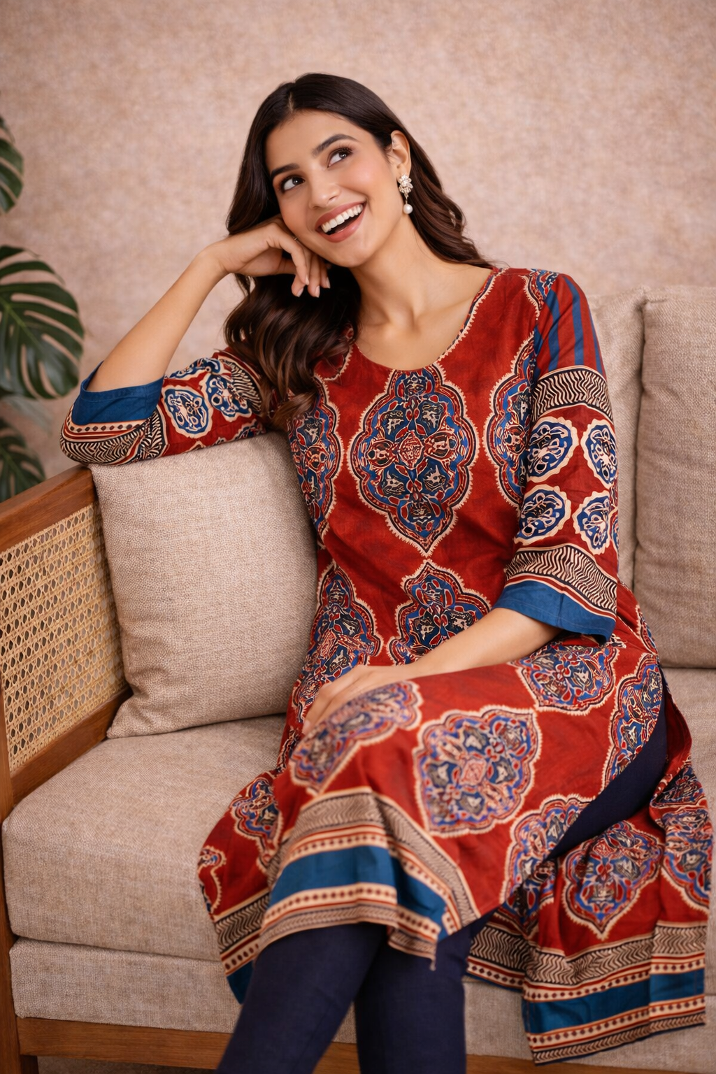 Maroon Ethnic Print Kurti