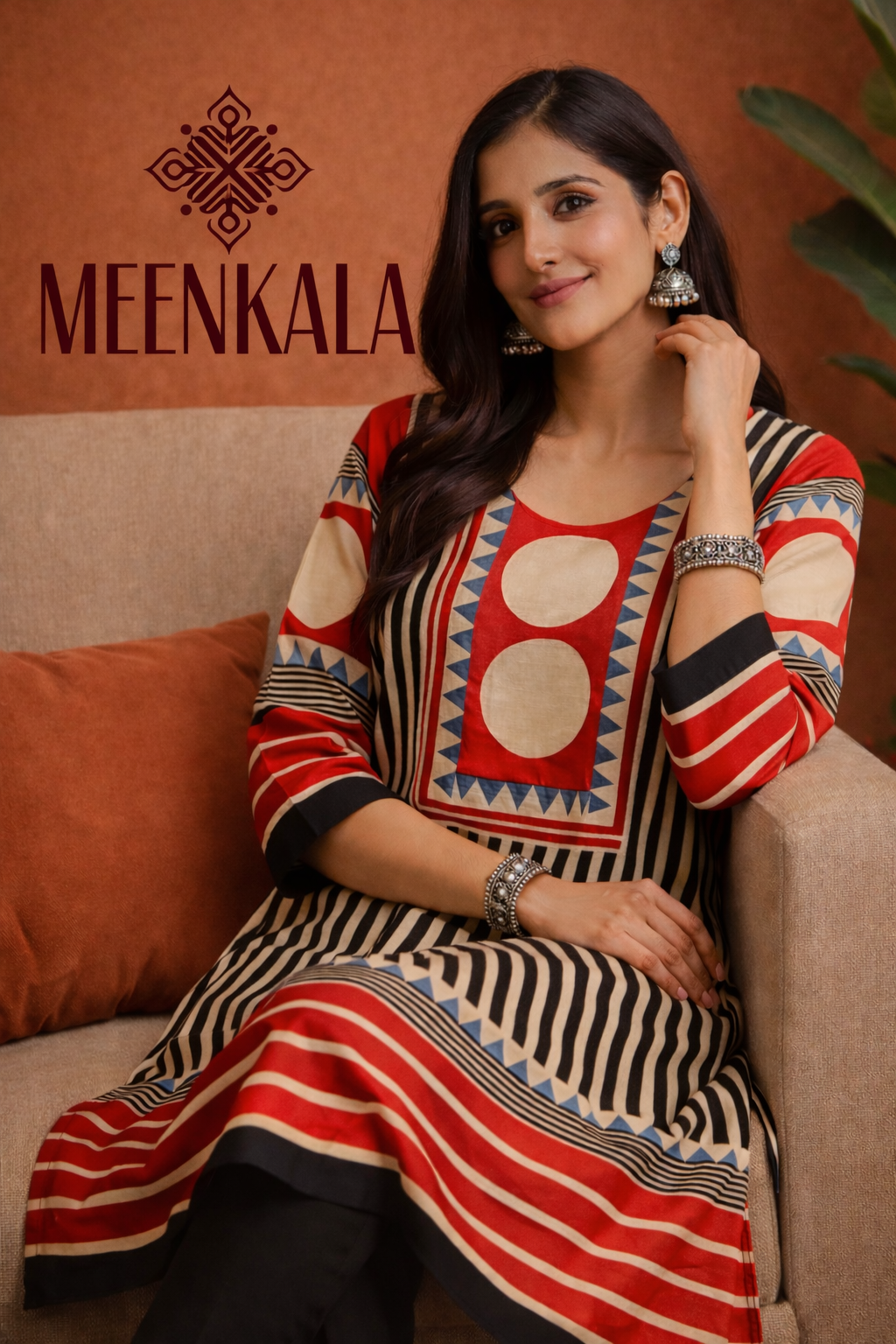 Red Matrix Viscose Kurti
