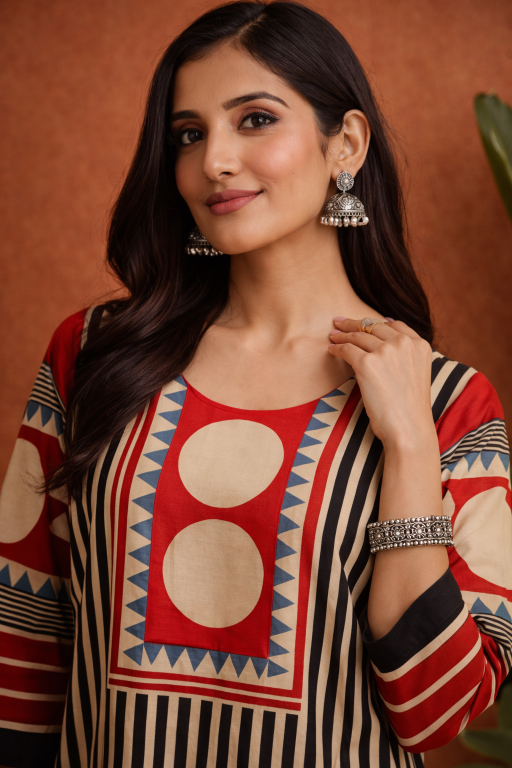 Red Matrix Viscose Kurti