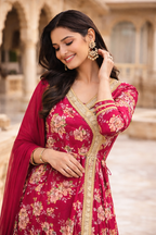 Pink Floral Anarkali Set