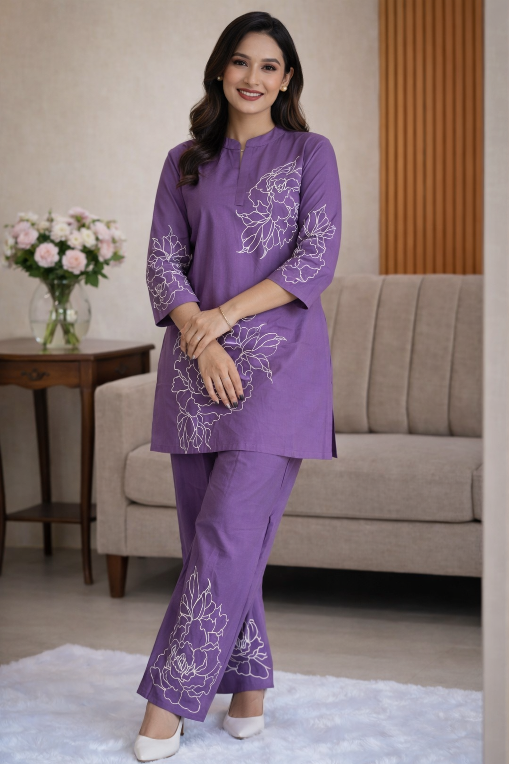 Purple Floral Cotton Co-ord Set