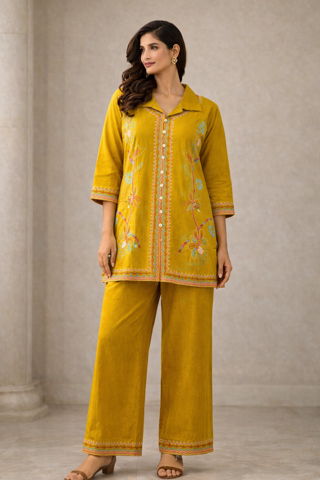 Mustard Floral Flex Cotton Co-Ord