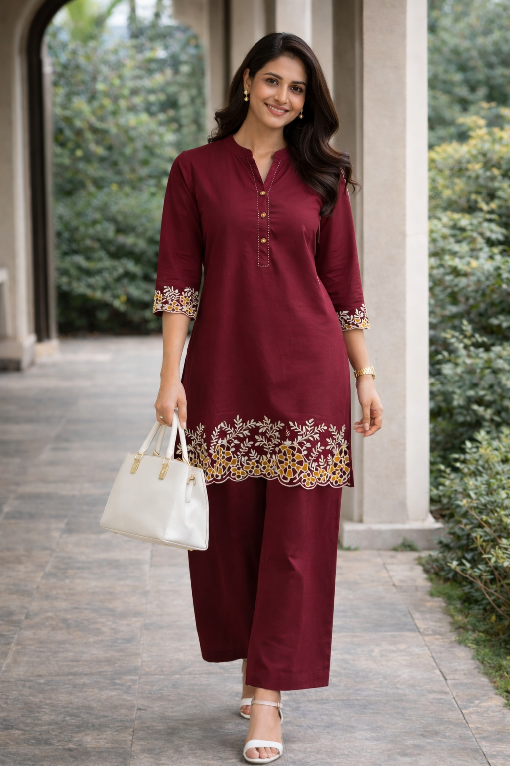 Maroon Muse Cut Work Co-Ord Set