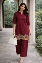 Maroon Muse Cut Work Co-Ord Set