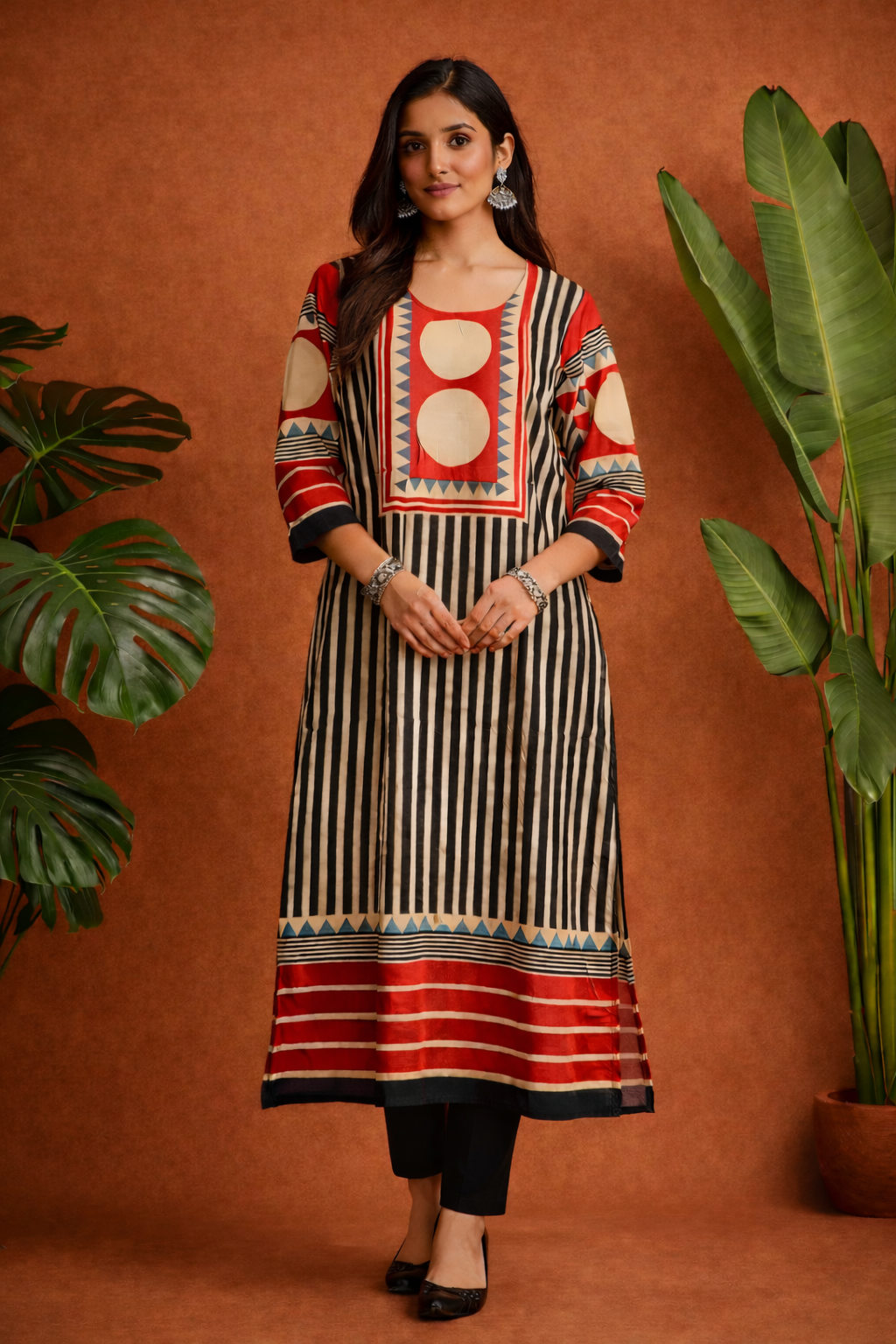 Red Matrix Viscose Kurti