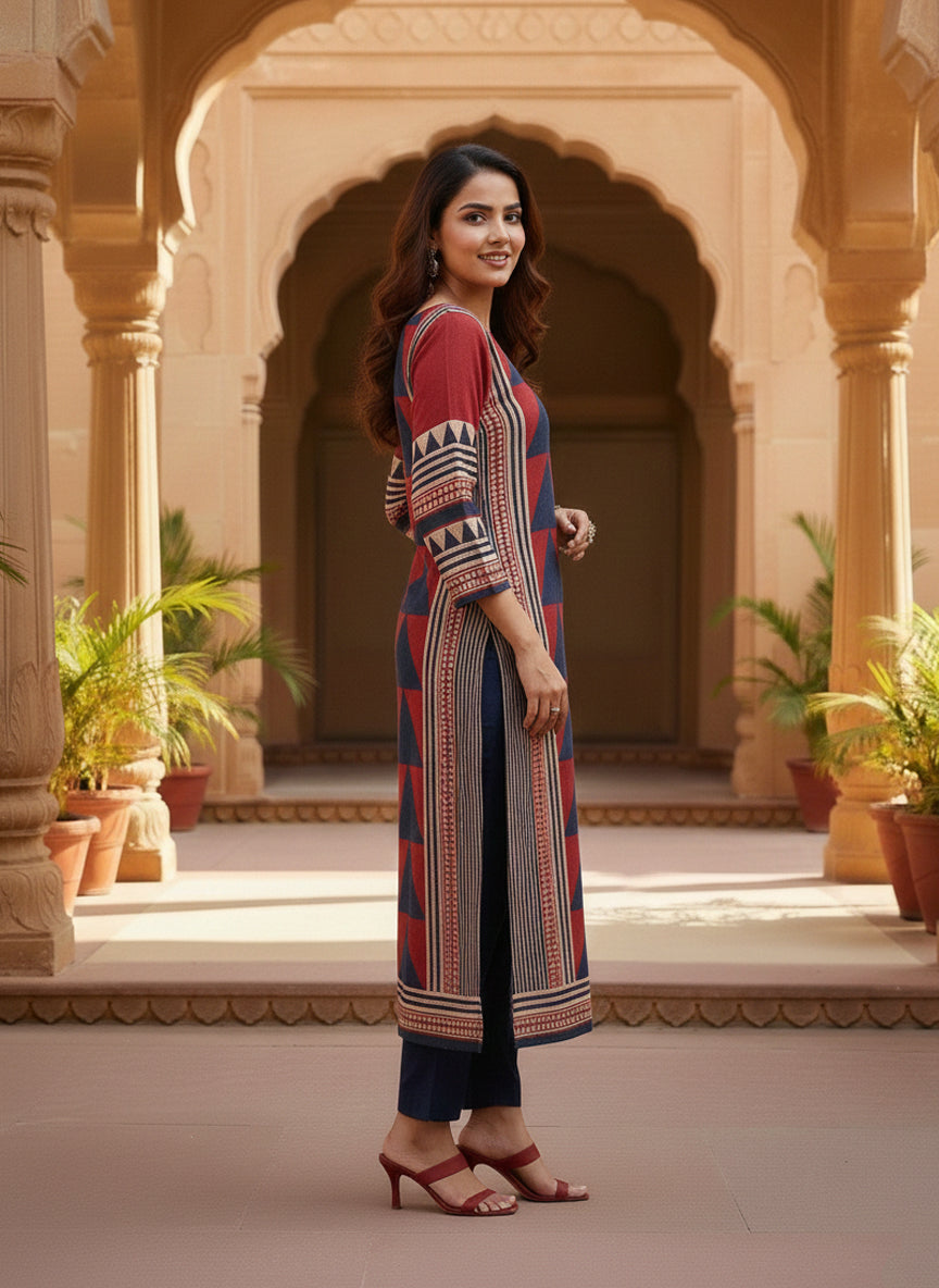 Classic Geometric Viscose Kurti