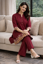 Maroon Muse Cut Work Co-Ord Set