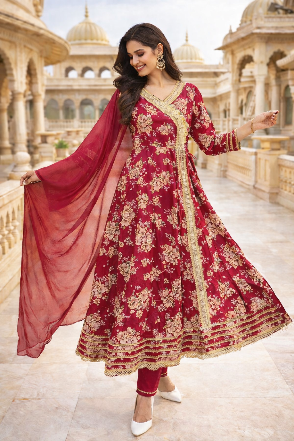 Pink Floral Anarkali Set