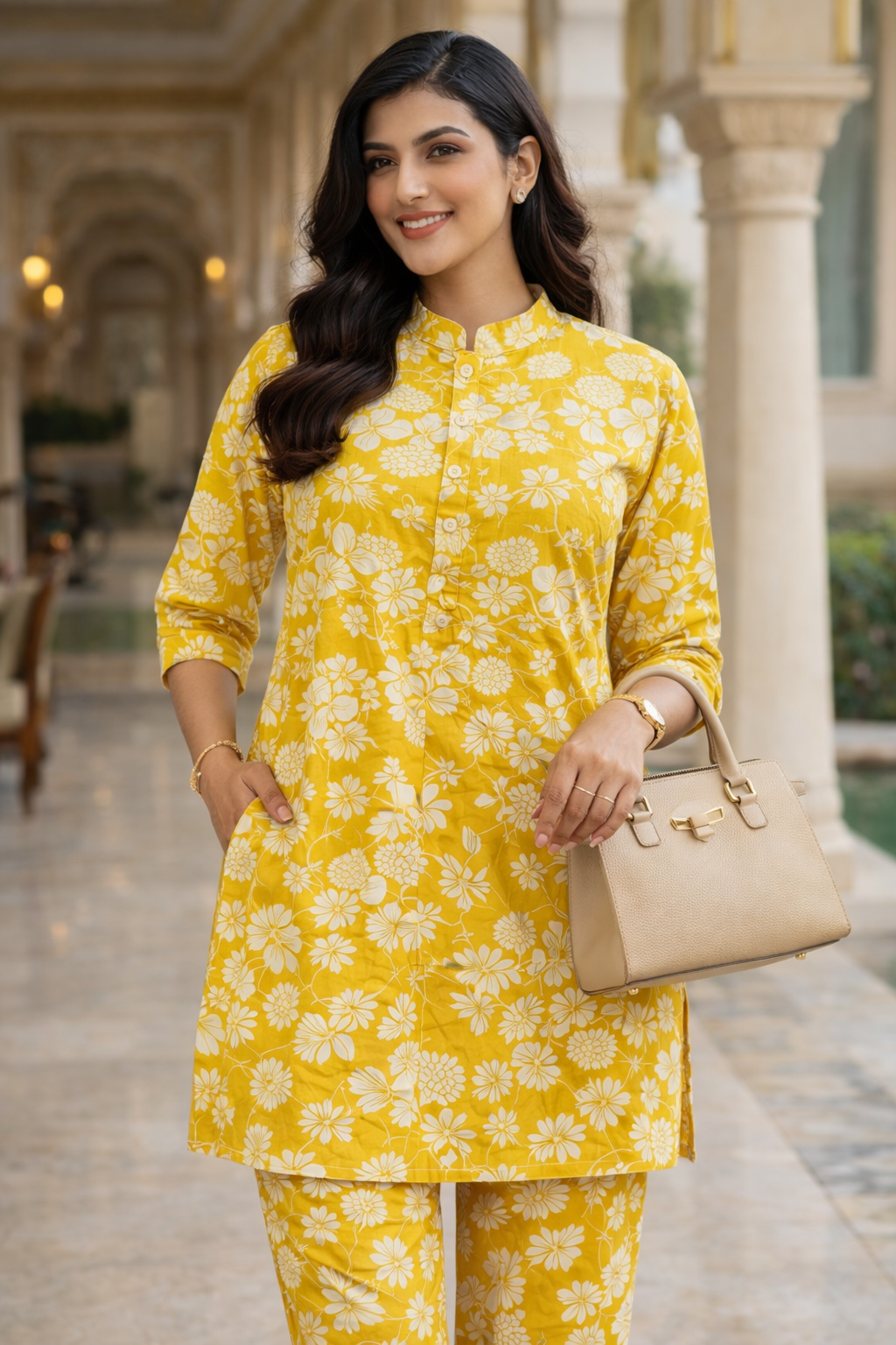 Yellow Floral Rayon Co-Ord Set