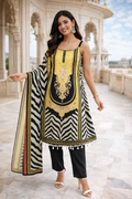 Yellow Mirror Work Chinon Kurti Set