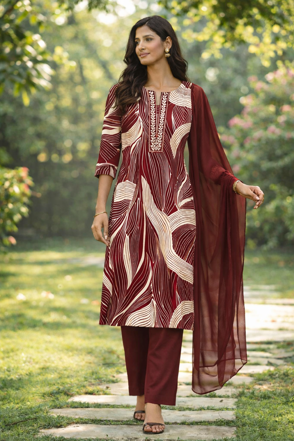 Rich Wine Rayon Kurti Set