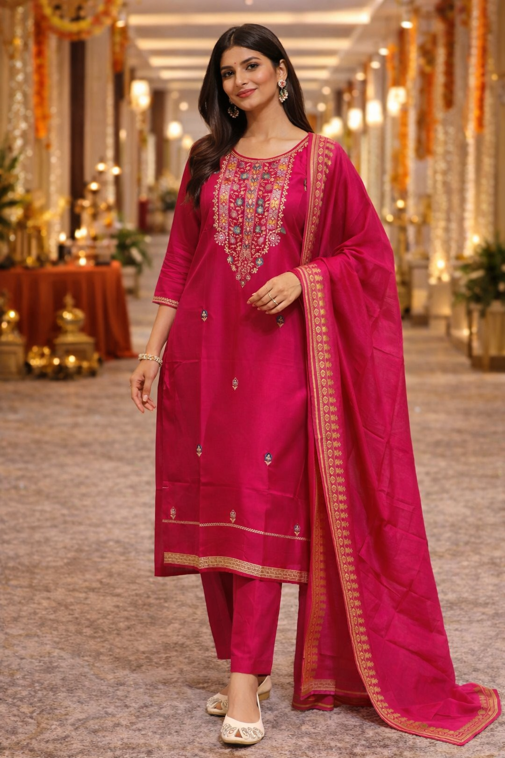 Pink Royale Roman Silk Kurti Set