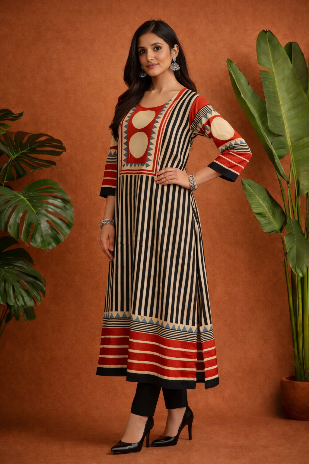 Red Matrix Viscose Kurti