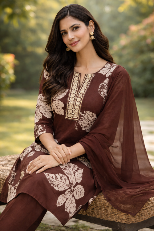 Brown Grace Rayon Cotton Set